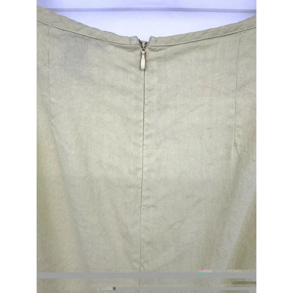 FOREVER 21 Linen Blend A-Line Maxi Skirt M Green Zip Accent Ties Beachy Summer